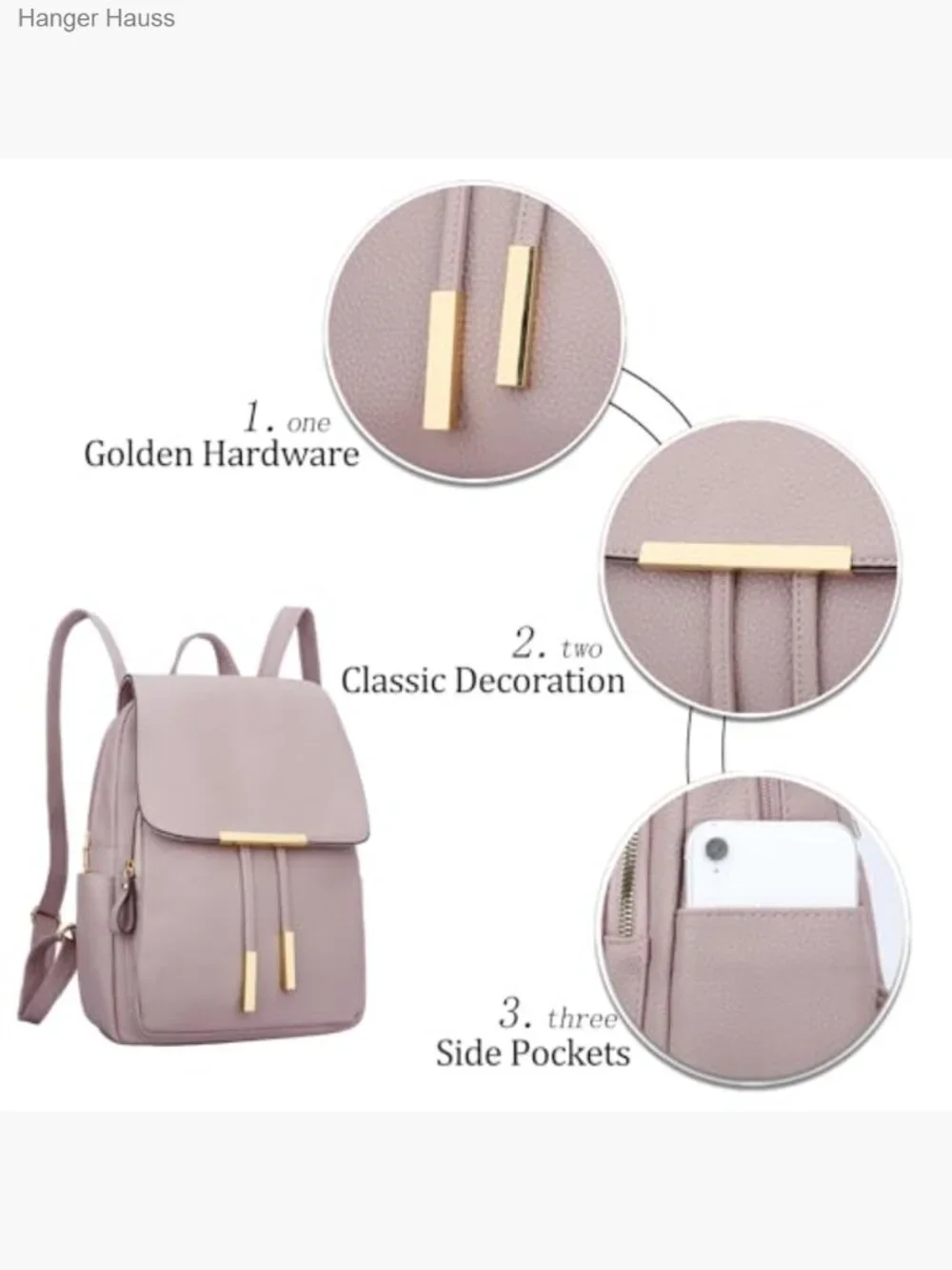 Vegan Leather Backpack Purse with Pockets, Travel Daypack